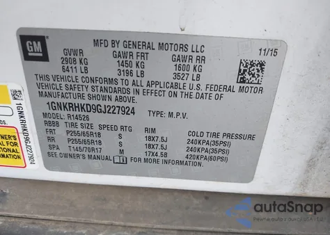 2016 Chevrolet Traverse 2Lt z USA, uszkodzony, nr VIN 1GNKRHKD9GJ227924